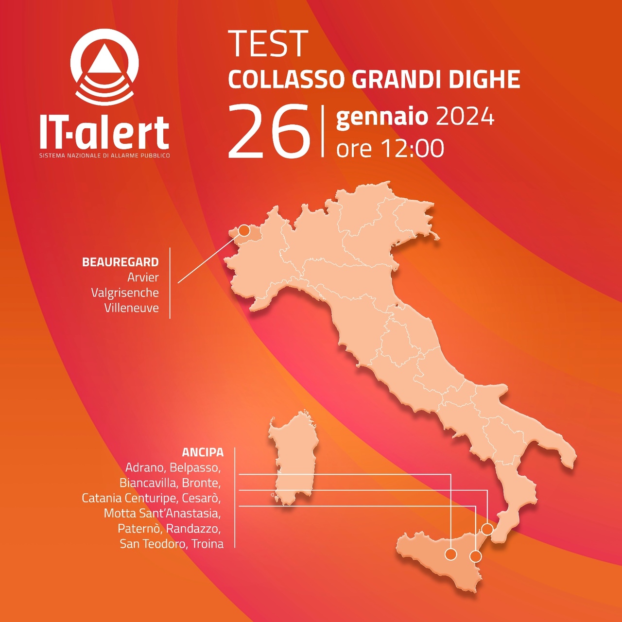 Test IT-alert, in programma per il 26 gennaio